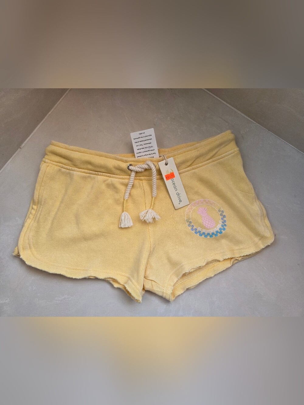 Ocean Drive Pale Yellow Terry Lounge Shorts with Drawstring
